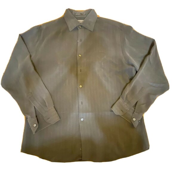 Claiborne Mens Modern Fit Button-Up Shirt Large Gray Rayon/Poly Blend - Picture 1 of 3
